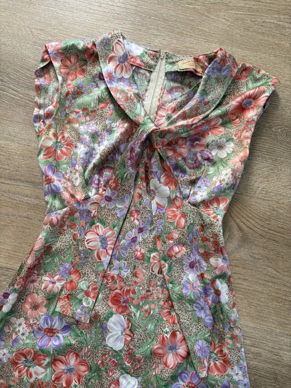 Vintage Handmade Floral Dress Silk Soft Material Long Length See Measurements